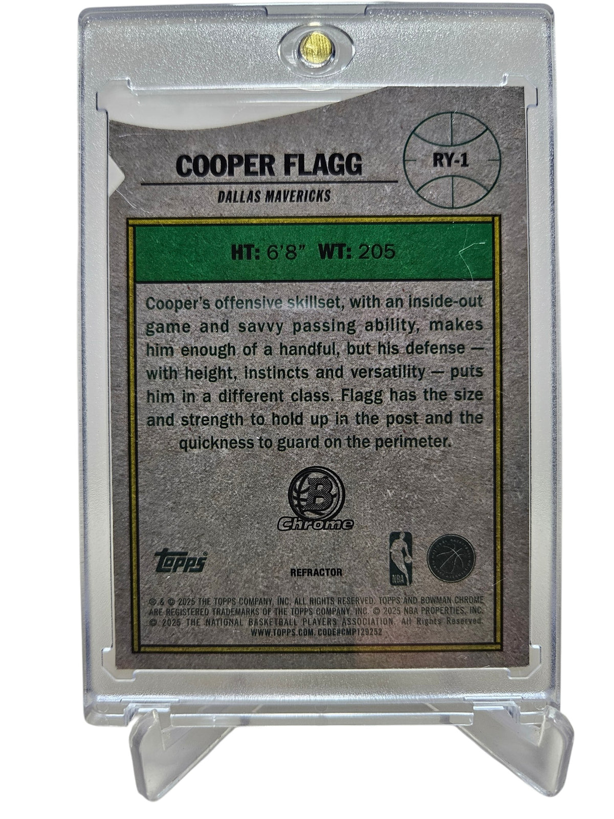 2025-26 Topps Bowman Chrome #RY-1 Cooper Flag Rookie Card Rookie of the Year Favourites Refractor