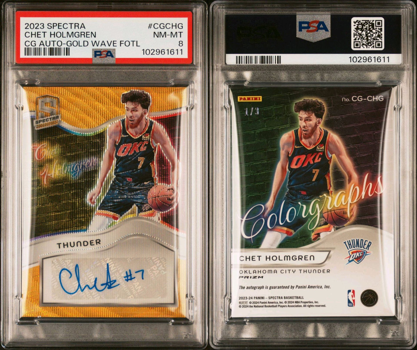 2023-24 Panini Spectra #CG-CHG Chet Holmgren Colorgraphs Autograph Gold 1/3 PSA8 NM-MT
