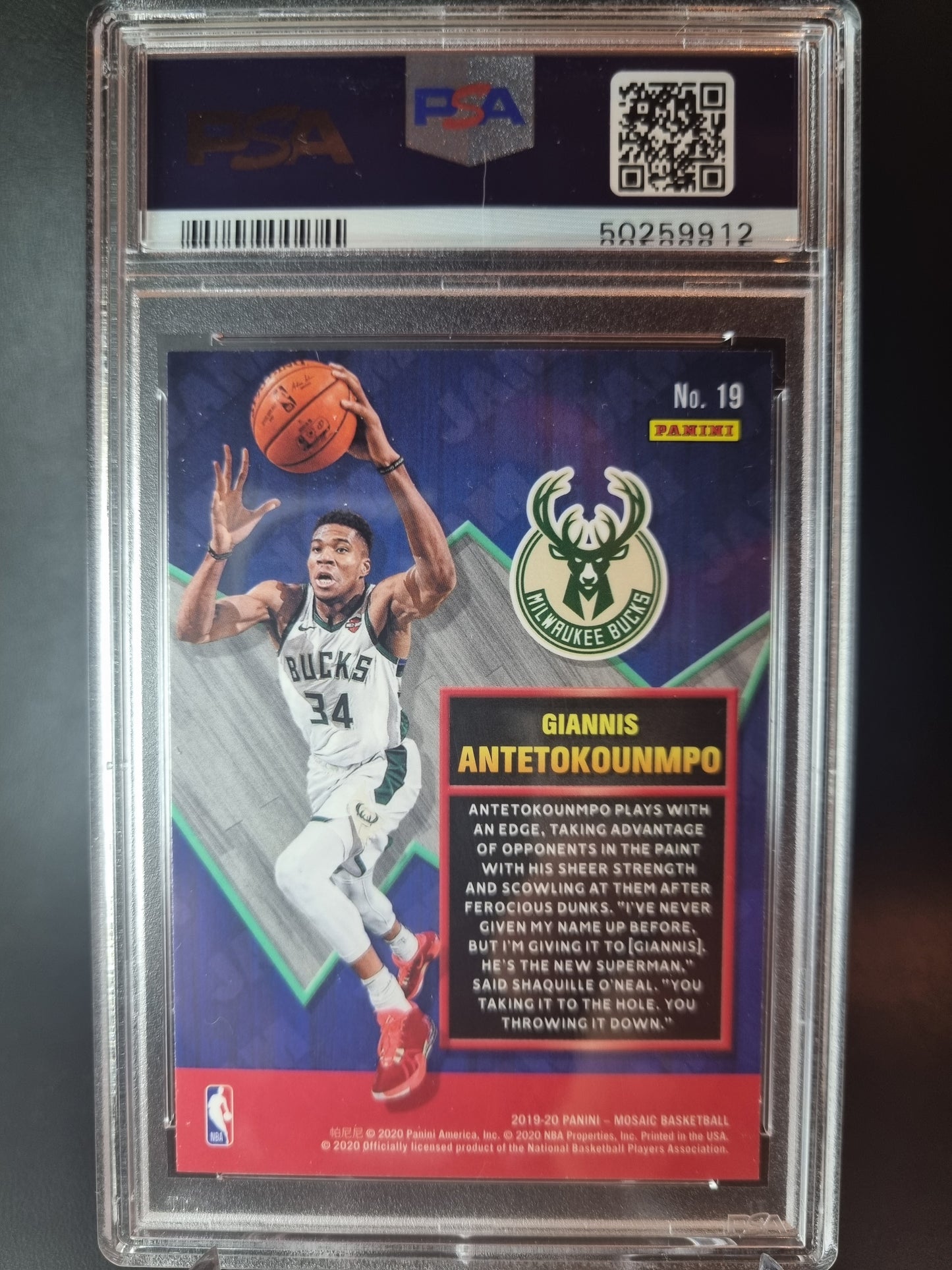 2019 Mosaic #19 Giannis Antetokounmpo Jam Masters PSA 9 Mint