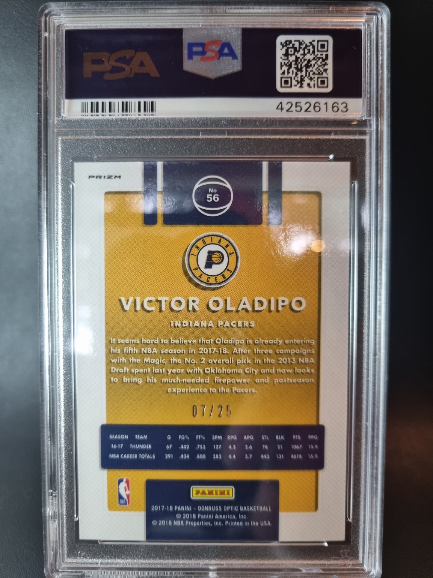 2017 Panini Donruss Optic #56 Victor Oladipo Aqua 07/25 PSA 9 Mint