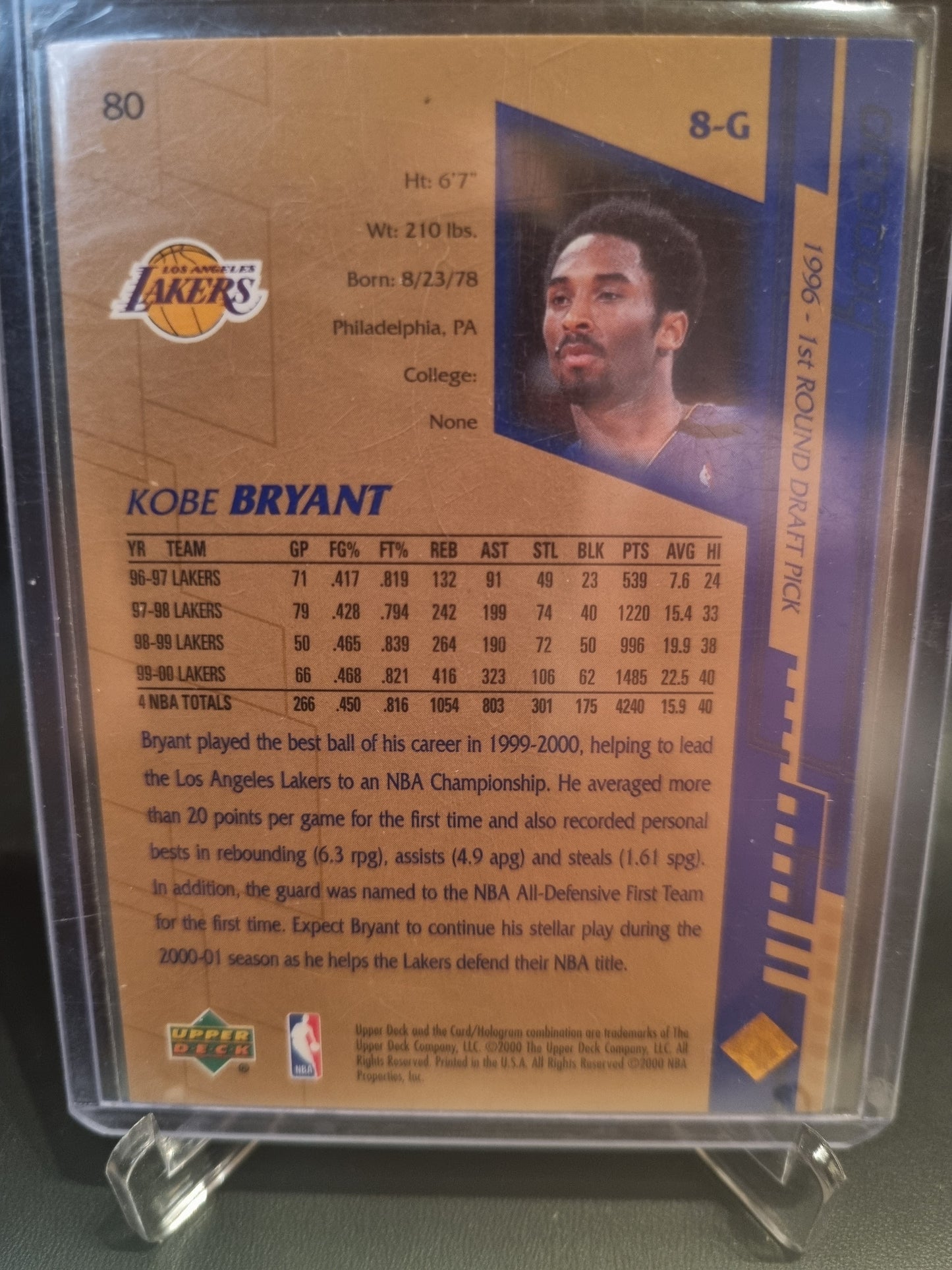 2000 Upper Deck #80 Kobe Bryant 1996 1st Round Draft Pick