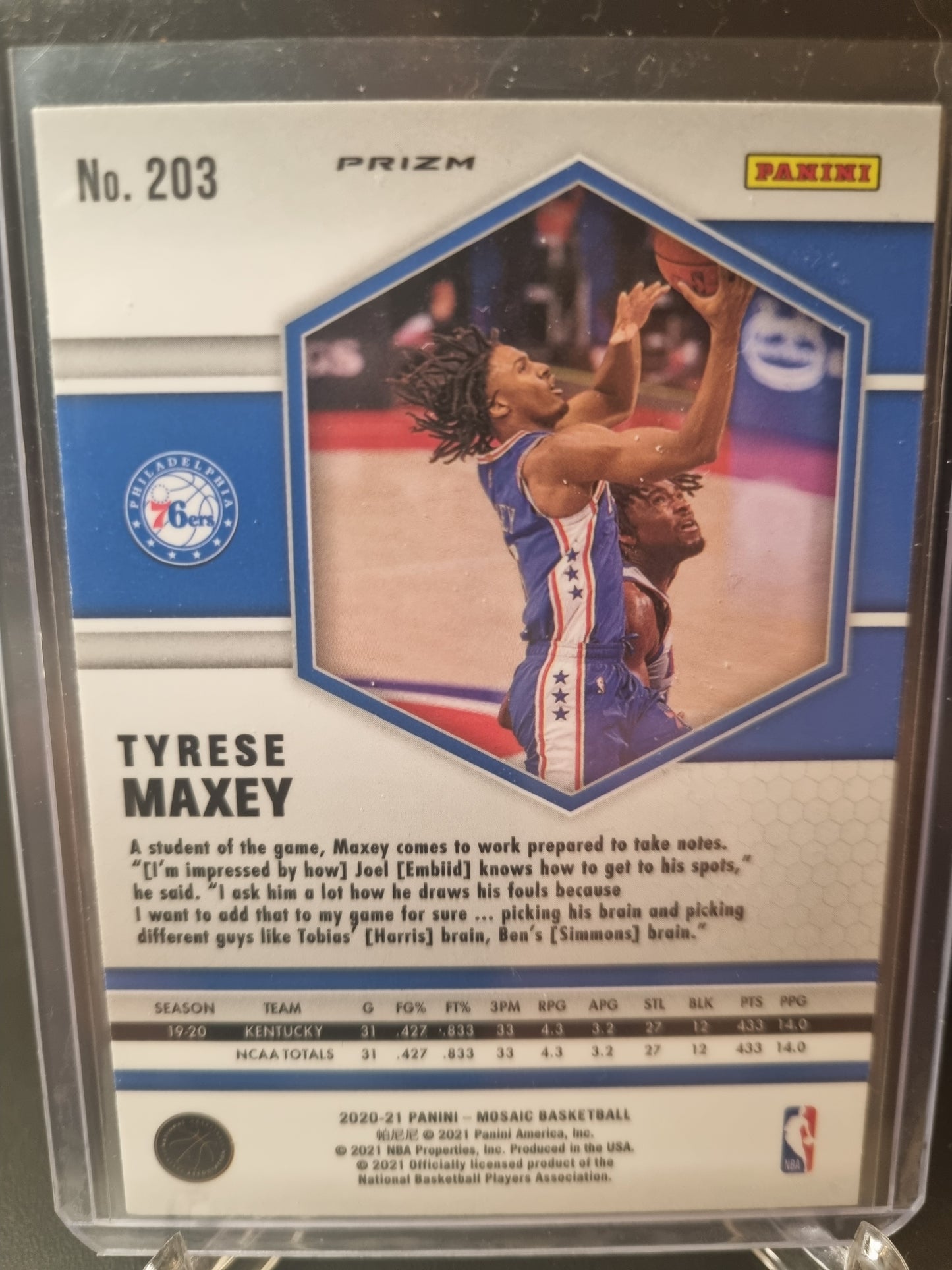 2020-21 Panini Mosaic #203 Tyrese Maxey Rookie Card Pink Prizm