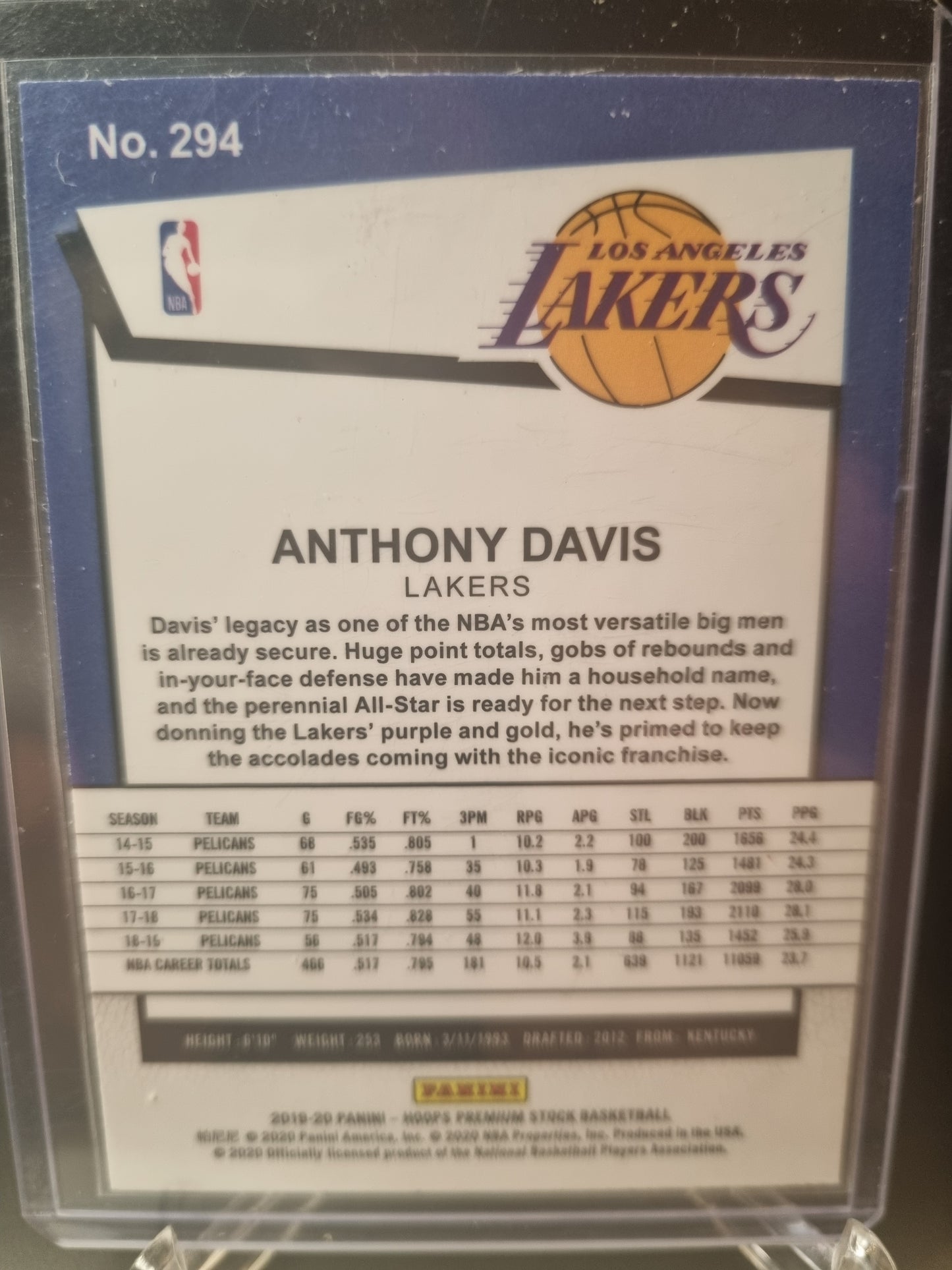 2019-20 Panini Hoops #294 Anthony Davis premium Stock Tribute