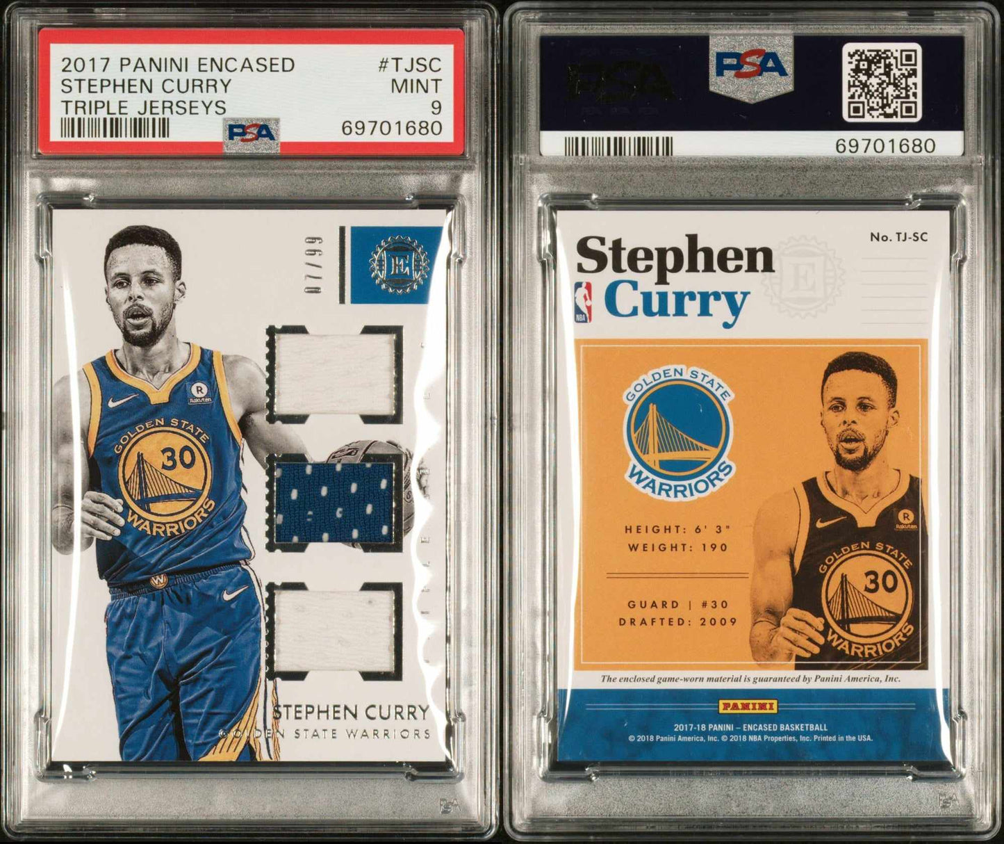 Stephen Curry Triple Jerseys PSA 9 Mint 07/99 Pop of 2