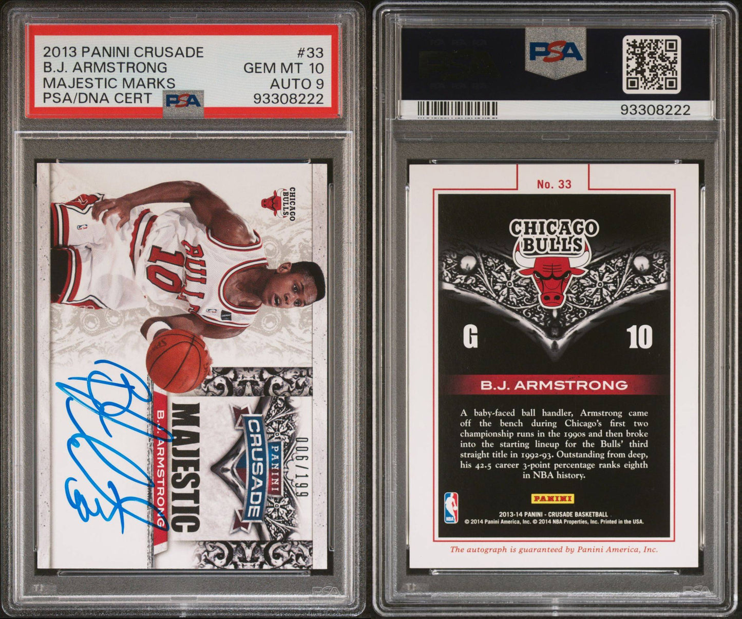 2013-14 Panini Crusade #33 BJ Armstrong On Card Autograph 006/199 PSA9 Auto