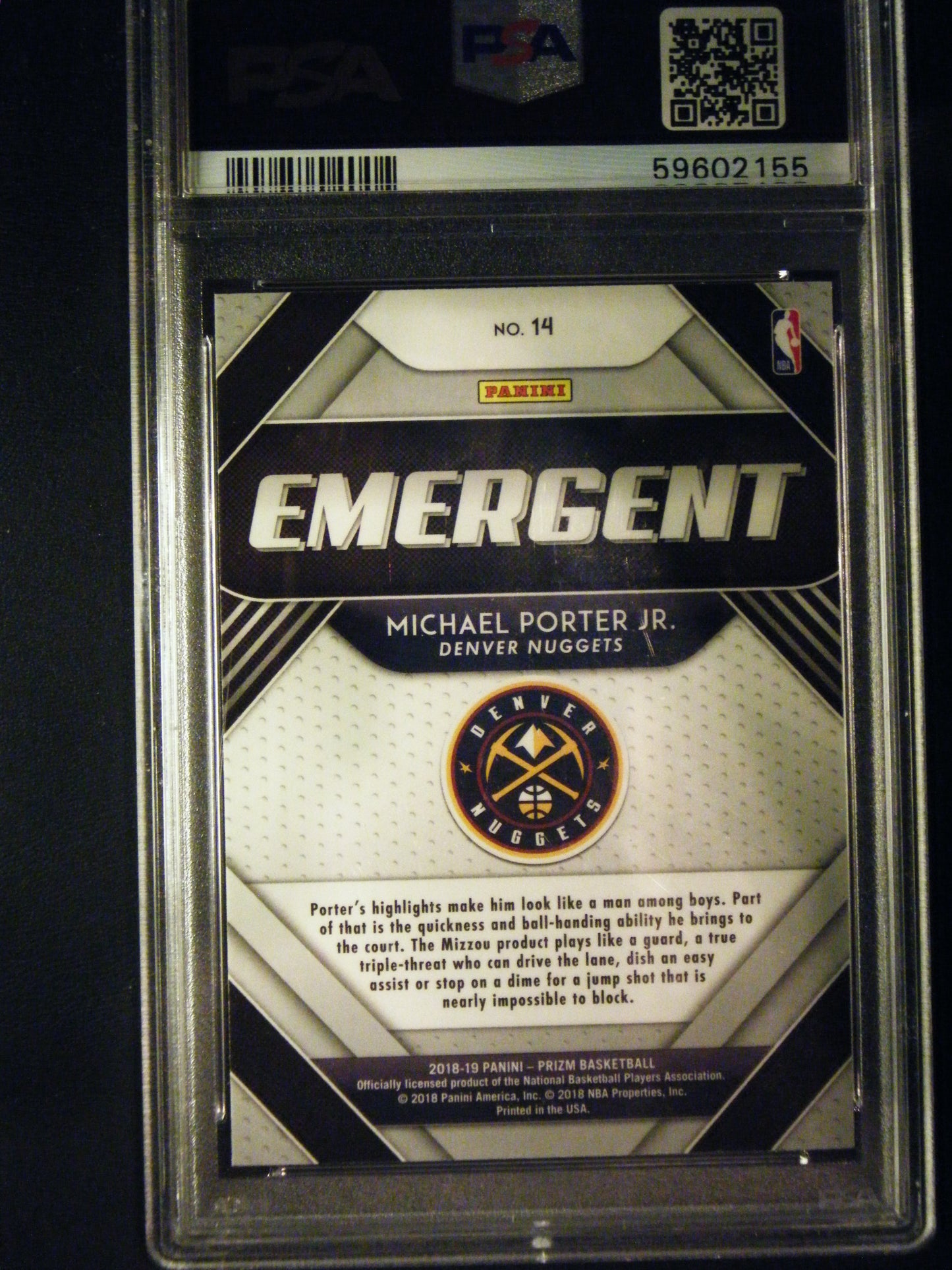 Michael Porter Junior Panini Prizm Emergent PSA 10 Gem Mint