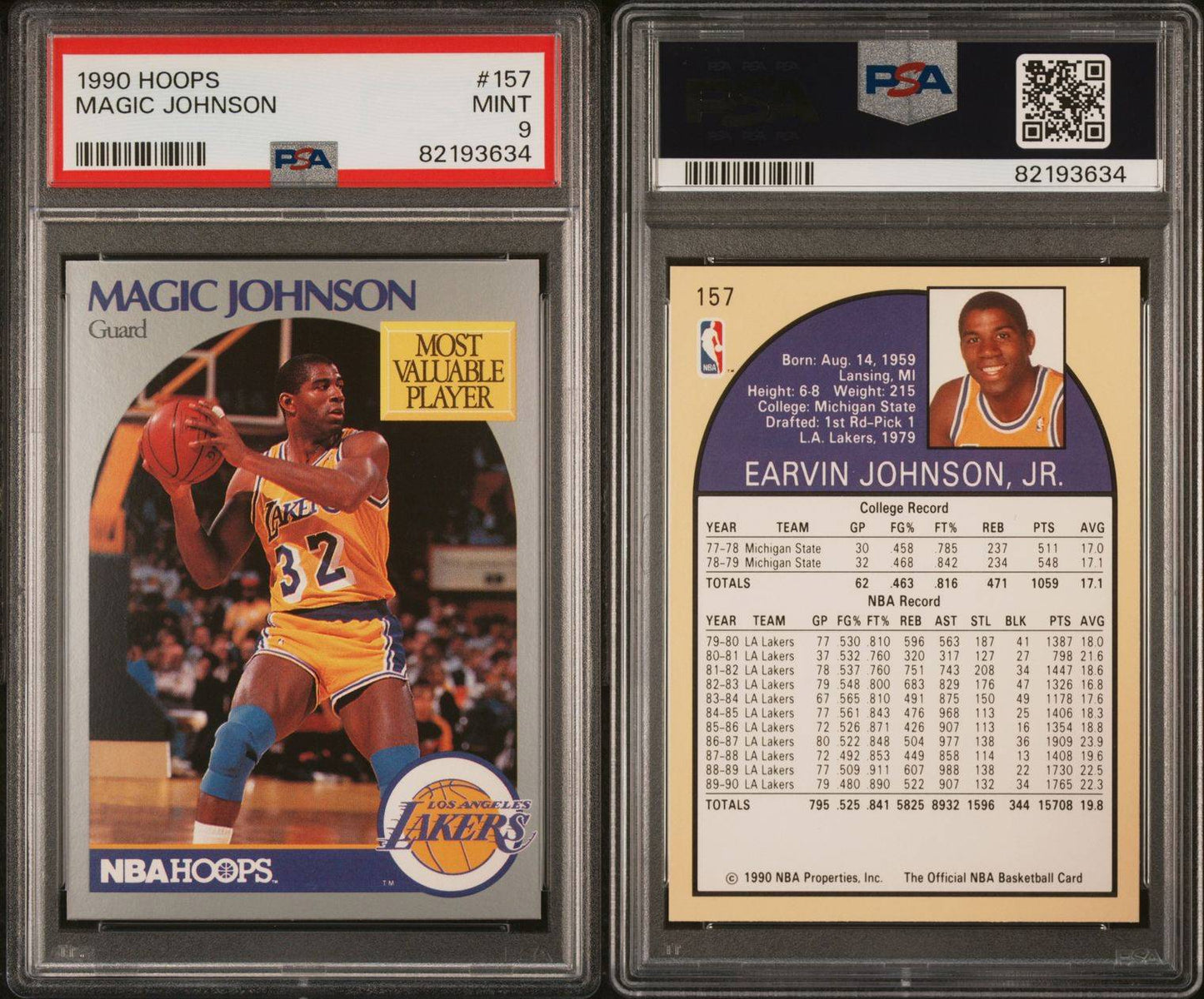 1990 Hoops #157 Magic Johnson MVP PSA 9 Mint