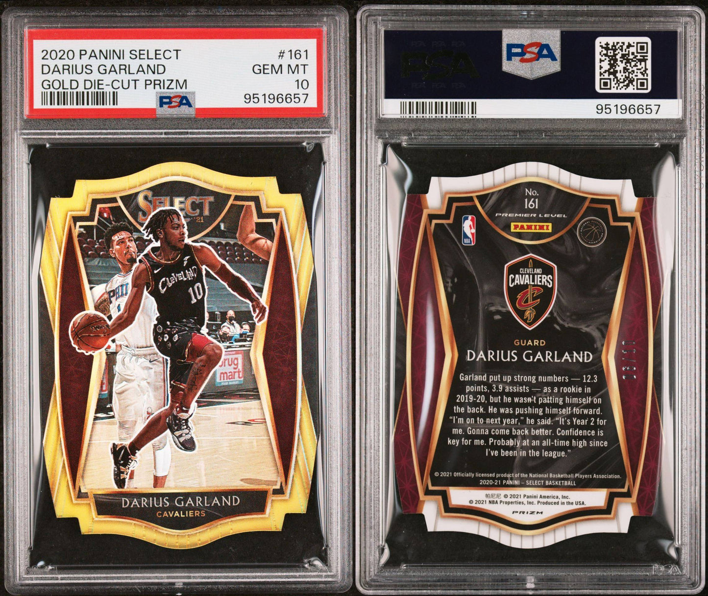 2020-21 Panini Select Premier Level #161 Darius Garland Gold Prizm Die Cut 06/10 PSA10 Gem Mint