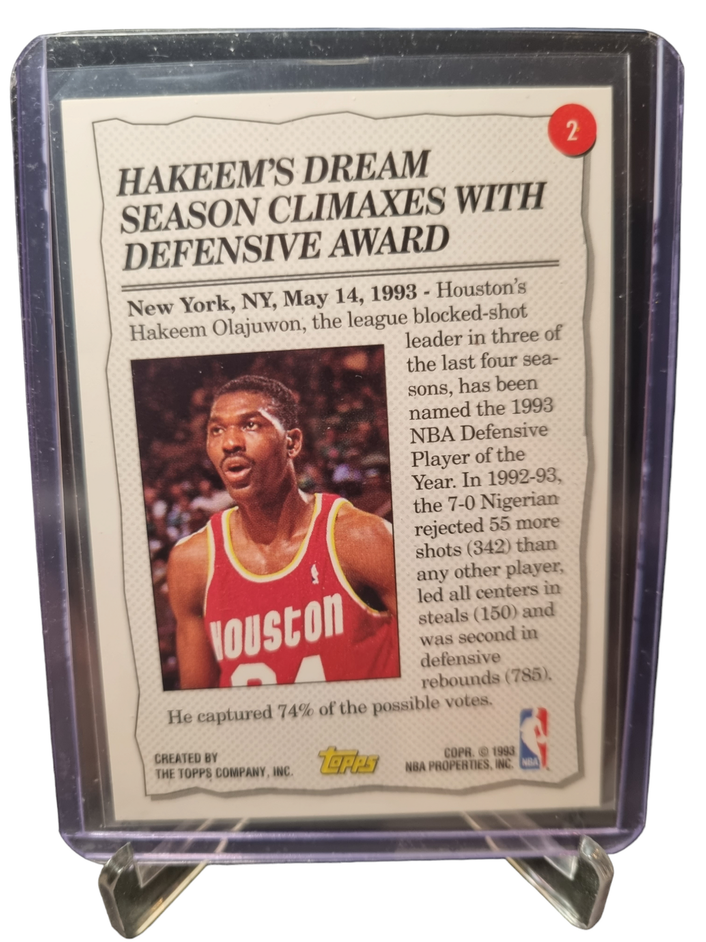 1993 Topps Gold #2 Hakeem Olajuwon 1992-93 Highlight - Topps Gold