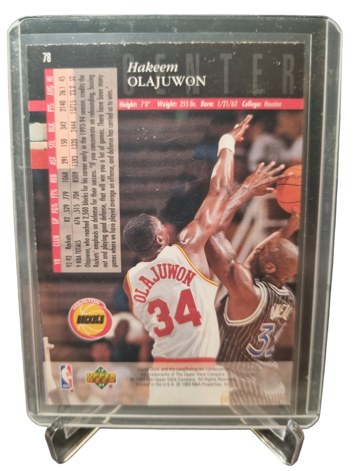1994 Upper Deck #78 Hakeem Olajuwon Electric Court