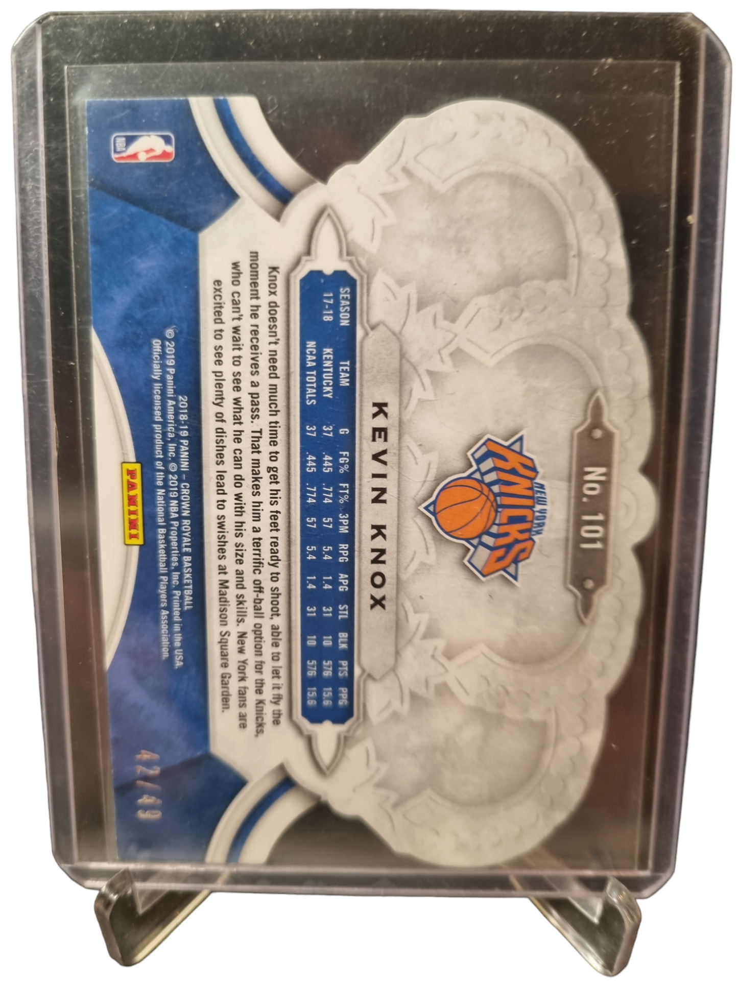 2018-19 Panini Crown Royale #101 Kevin Knox Rookie Card 42/49