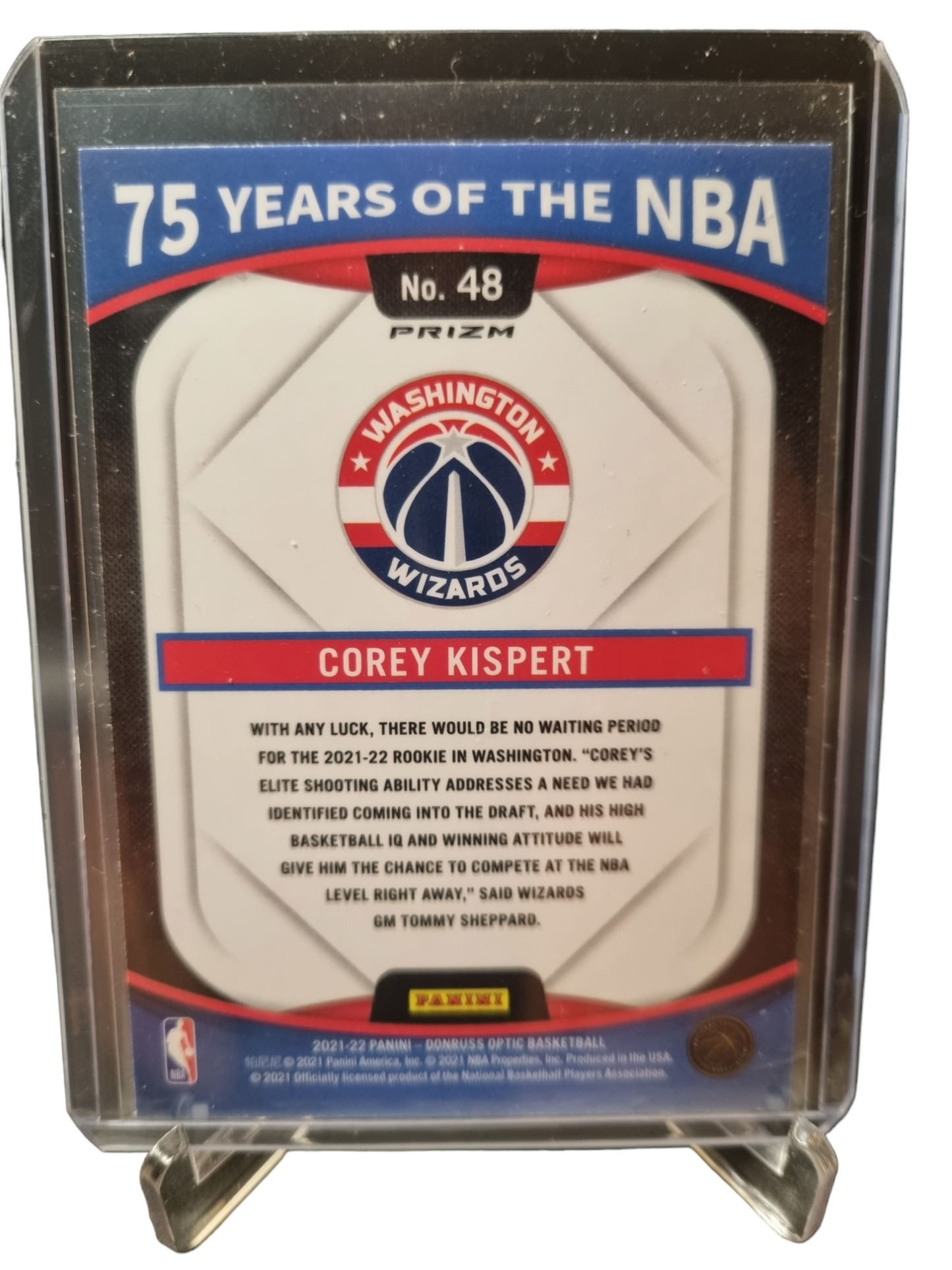 2021-22 Panini Donruss Optic #48 Corey Kispert Rookie Card 75 Years Of NBA Silver Prizm
