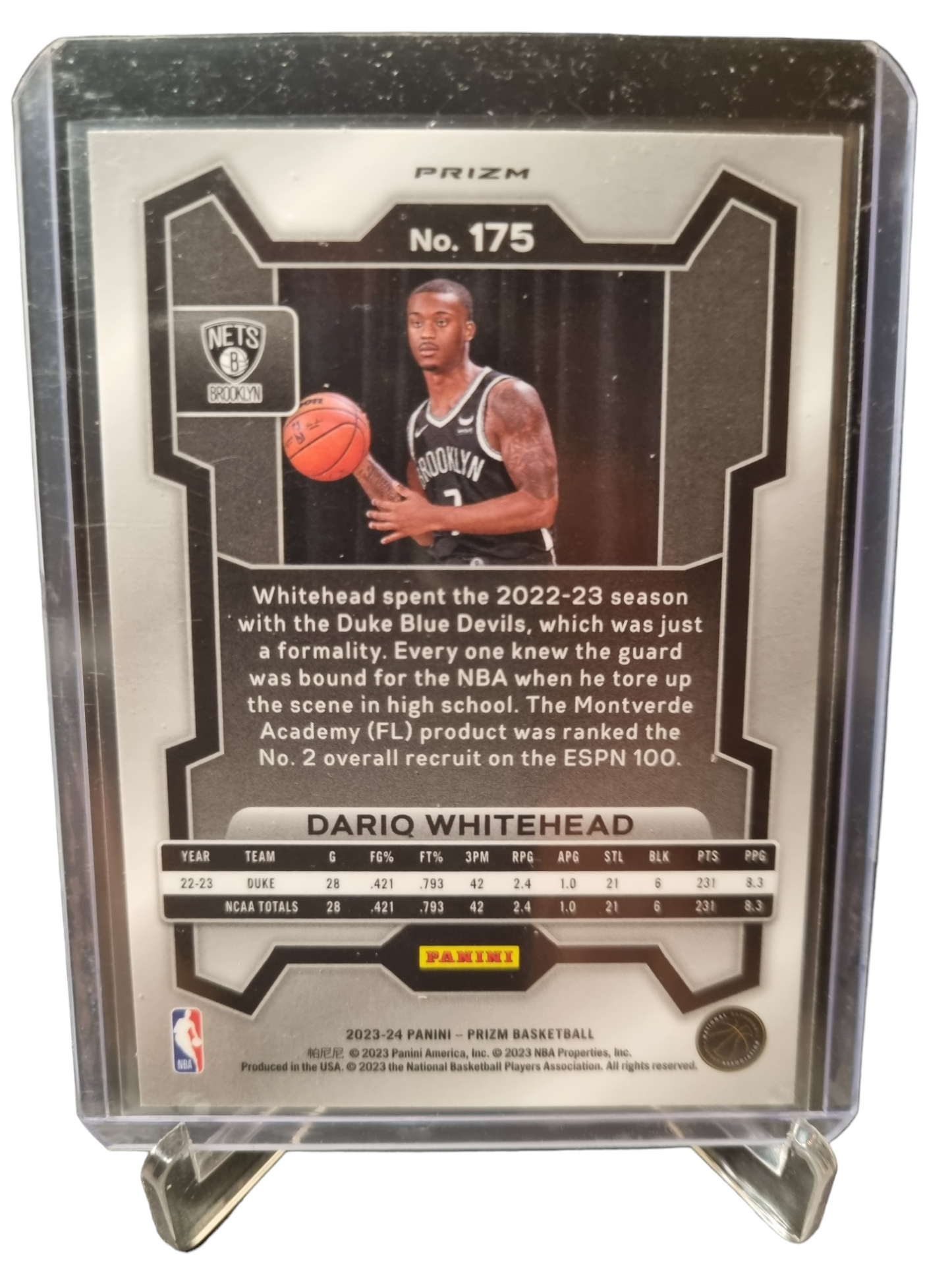 2023-24 Panini Prizm #175 Dariq Whitehead Rookie Card Silver Cracked Ice Prizm