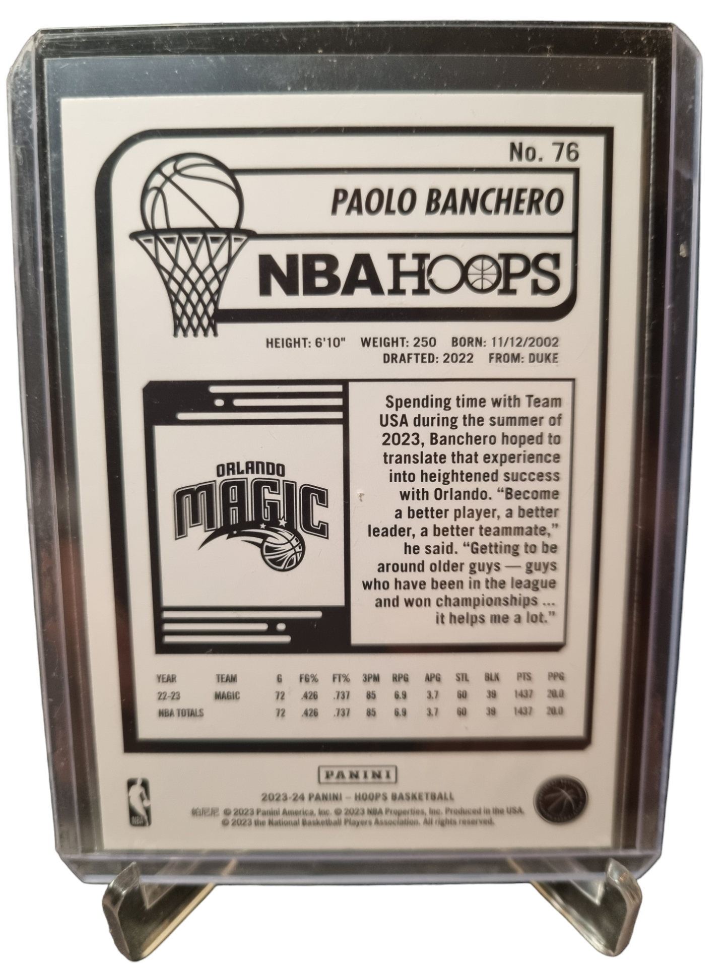 2023-24 Panini Hoops #76 Paolo Banchero Purple