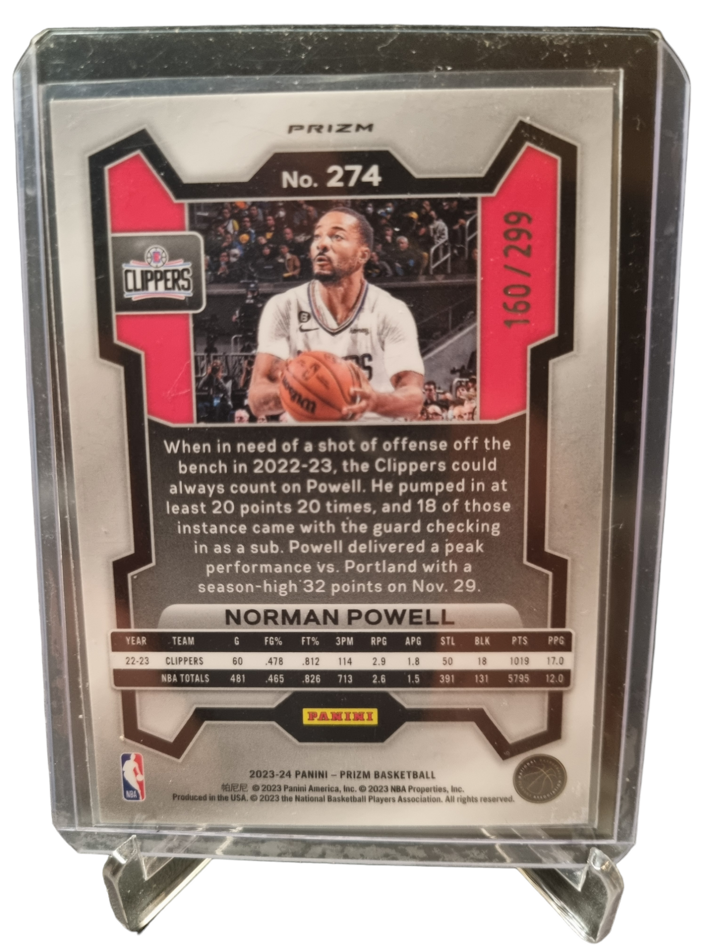 2023-24 Panini Prizm #274 Norman Powell Red Seismic Pulsar Prizm 160/299