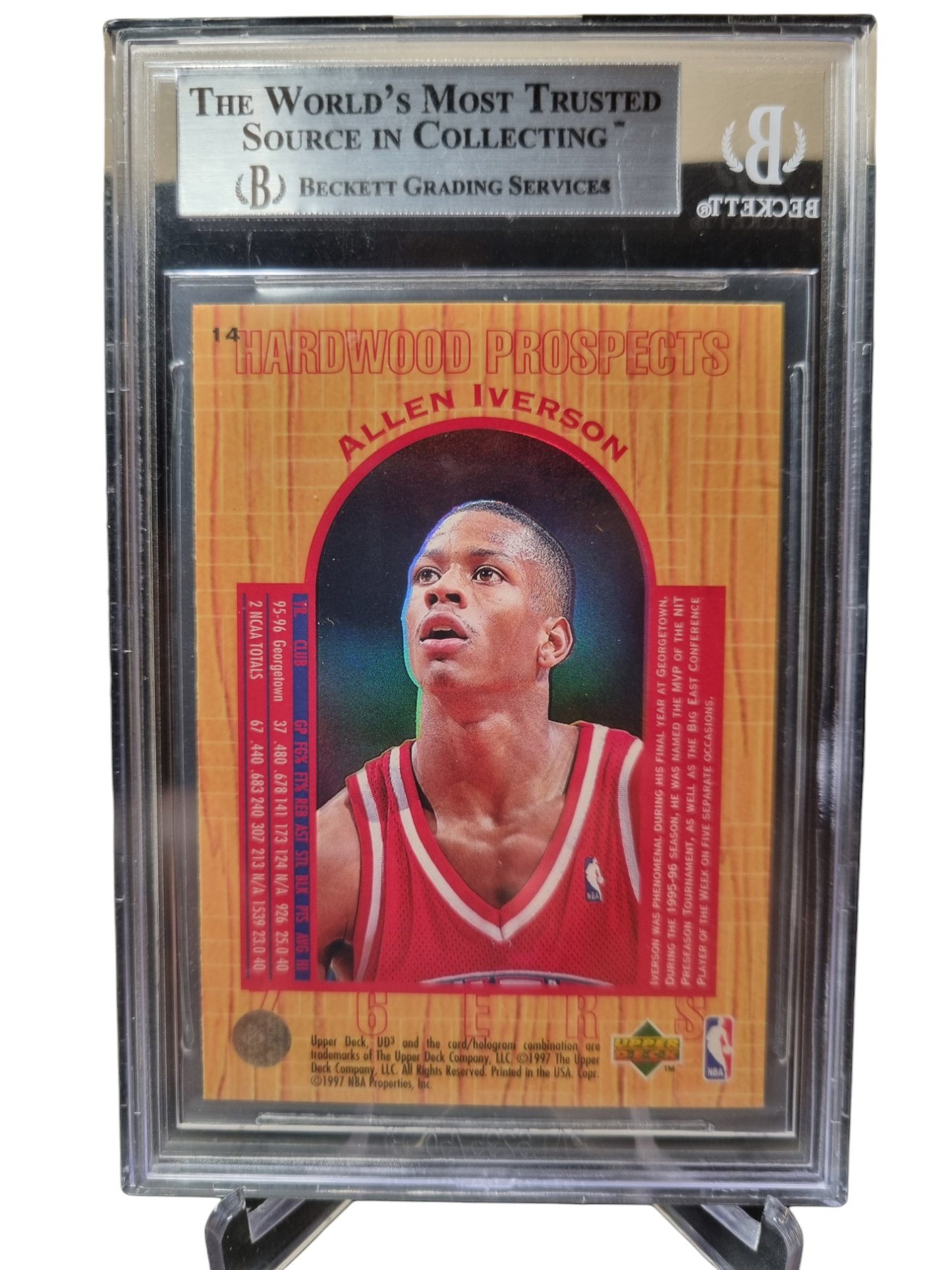1996 Upper Deck #14 Allen Iverson Rookie Card Hardwood Prospects BGS 9 Mint