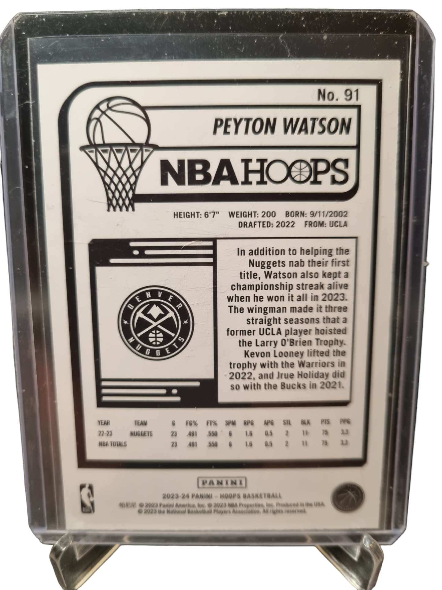 2023-24 Panini Hoops #91 Peyton Watson Orange Explosion Holo 58/75