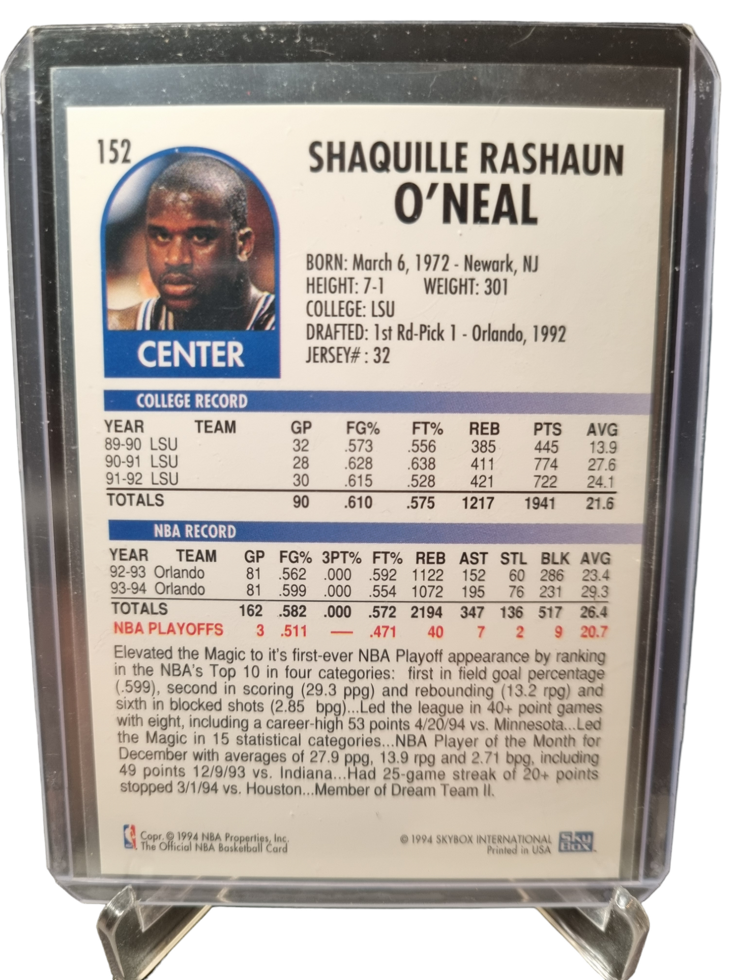 1994 Skybox #152 Shaquille O'Neal