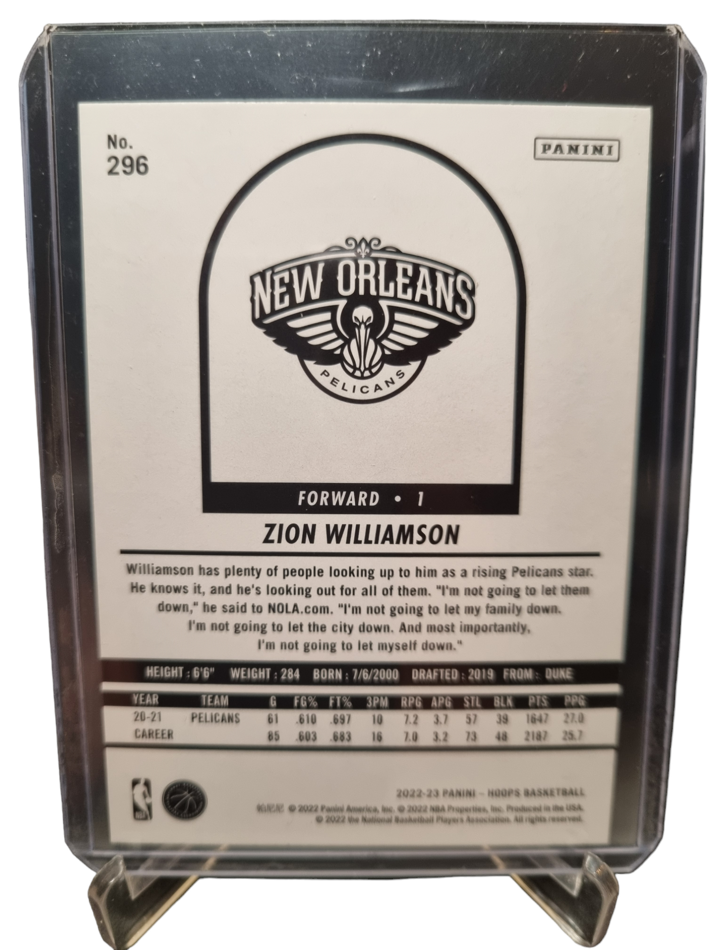 2022-23 Panini Hoops #296 Zion Williamson Teal Explosion Holo