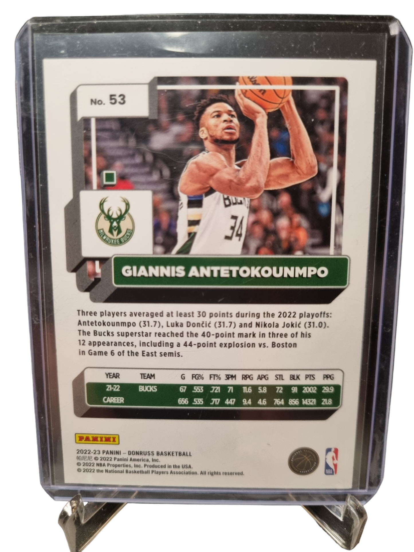 2022-23 Panini Donruss #53 Giannis Antetokounmpo Blue Laser Holo 06/49