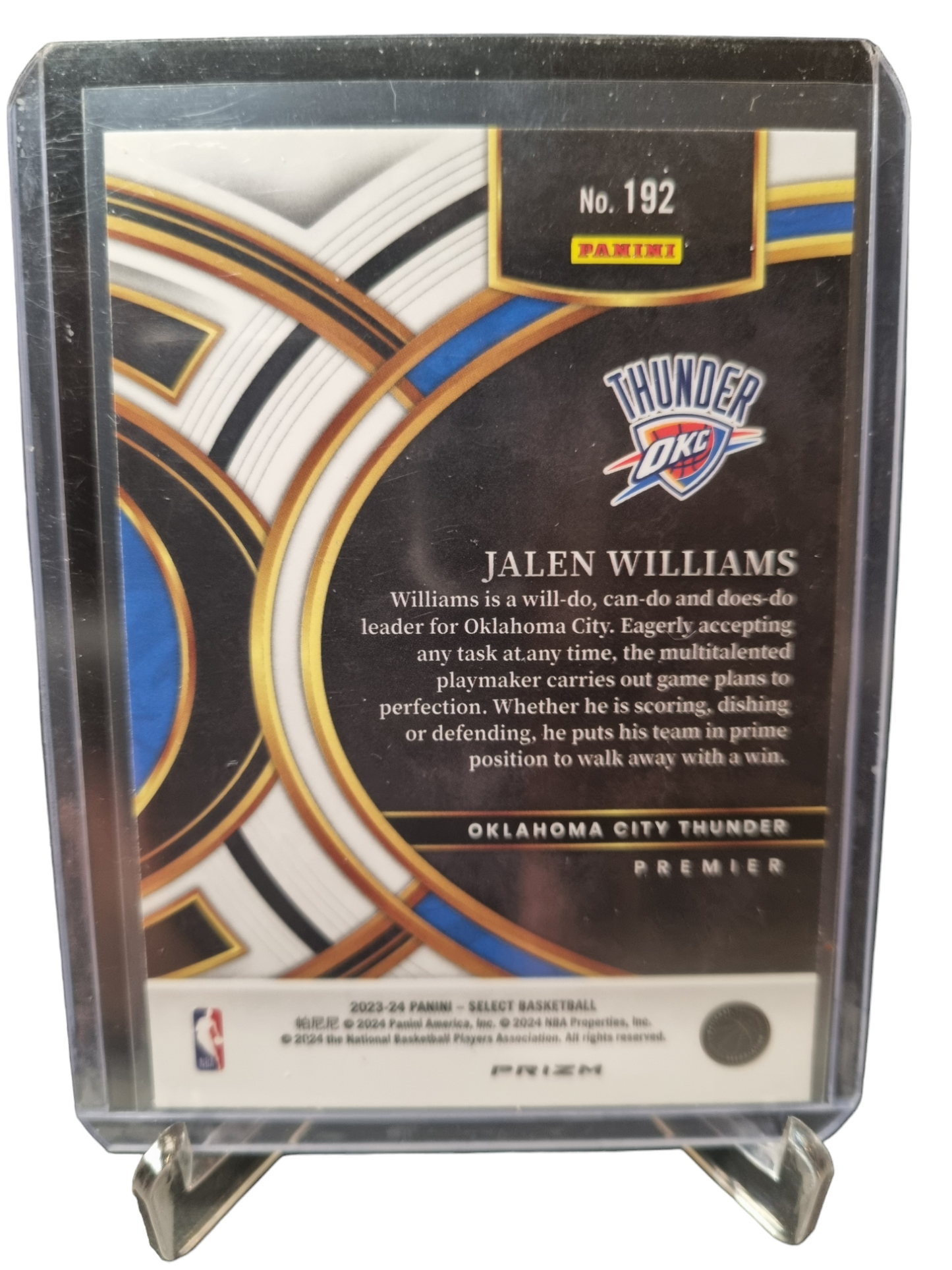 2023-24 Panini Select #192 Jalen Williams Premier Level Tri Color Silver Prizm