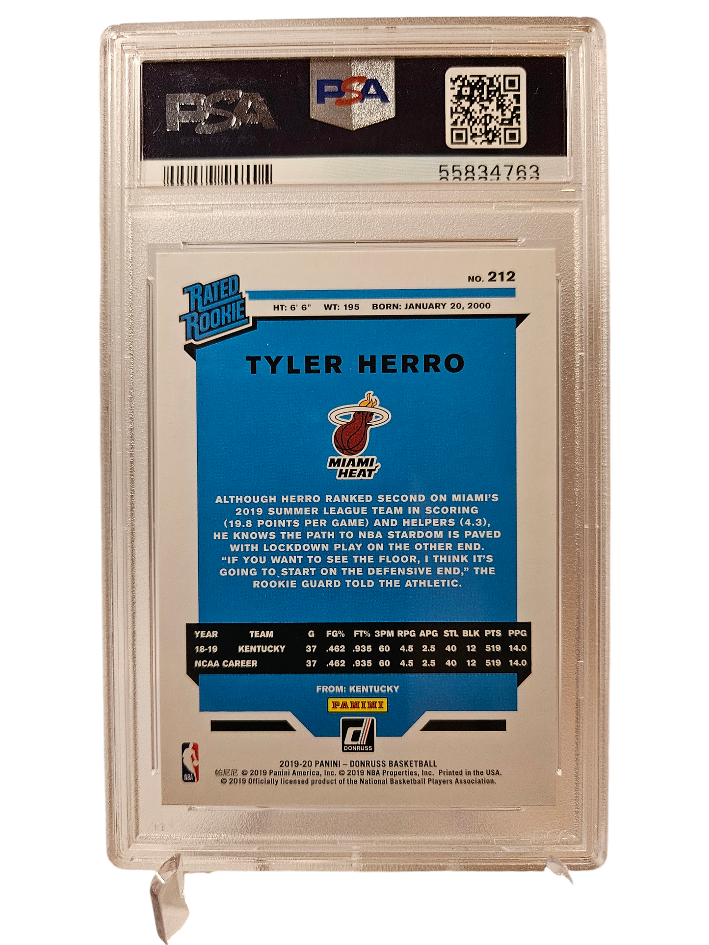 2019 Panini Donruss #212 Tyler Herro Rookie Card Rated Rookie PSA9 Mint