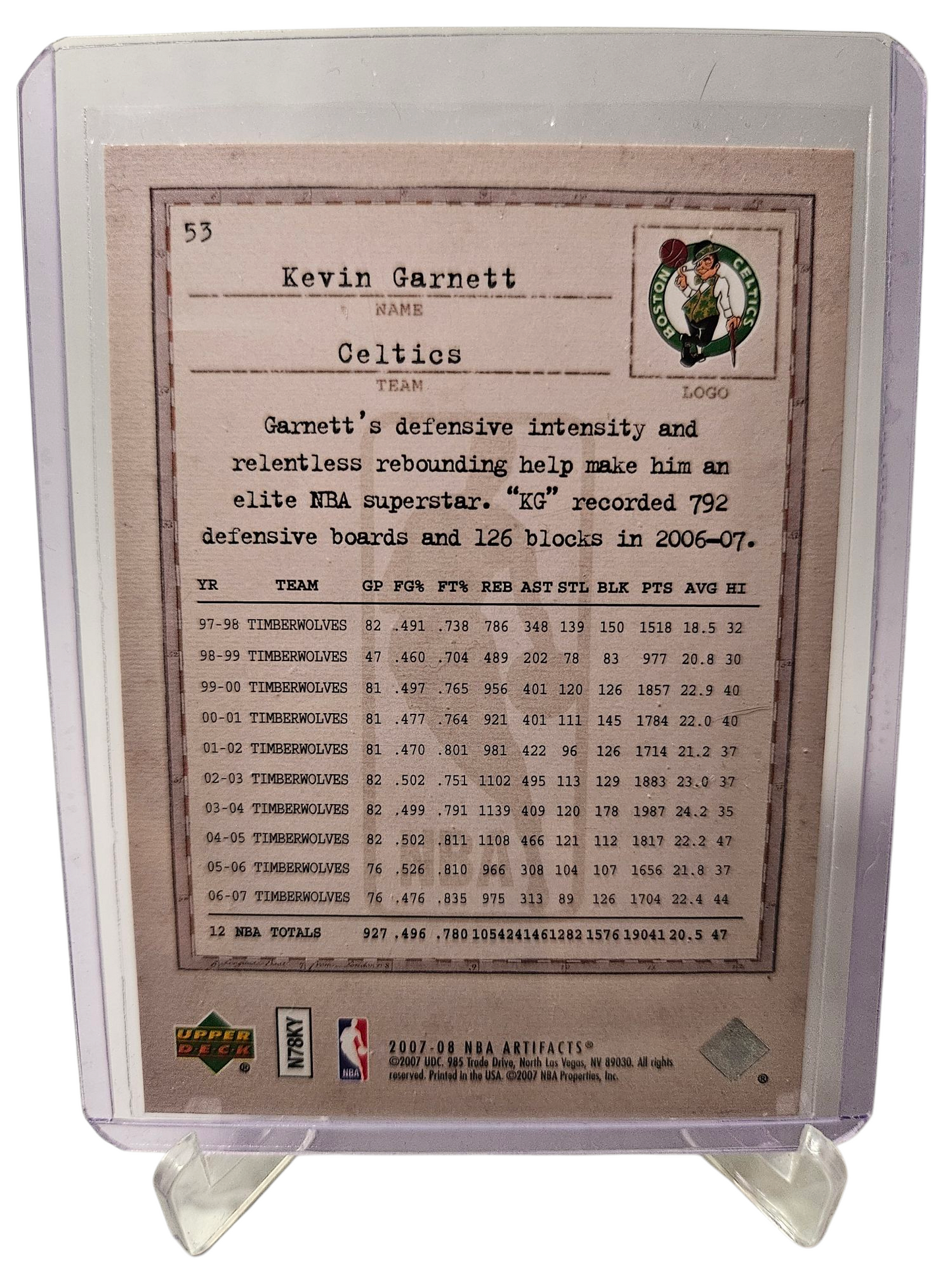 2007-08 Upper Deck #53 Kevin Garnett Artifacts