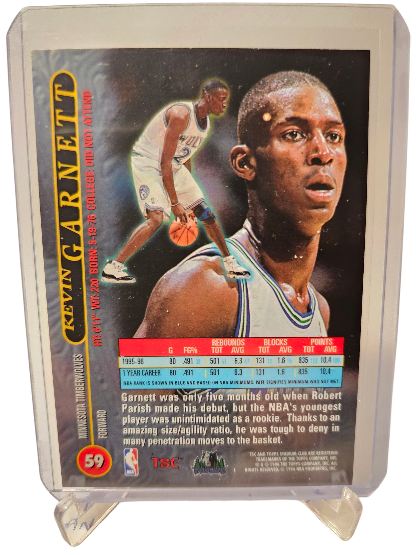 1996 Topps Stadium Club #59 Kevin Garnett Rookie Card