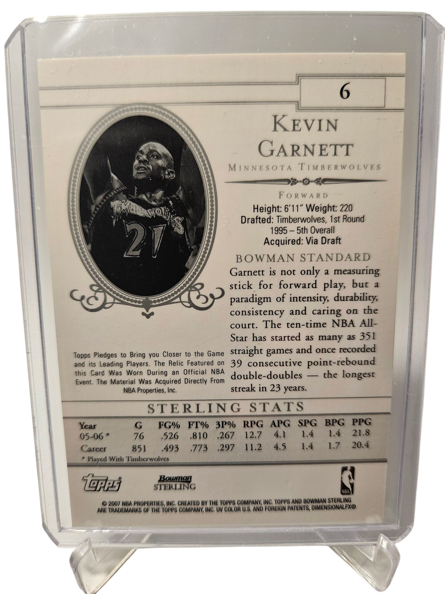 2007 Topps Bowman Sterling #6 Kevin Garnett Game Worn Patch