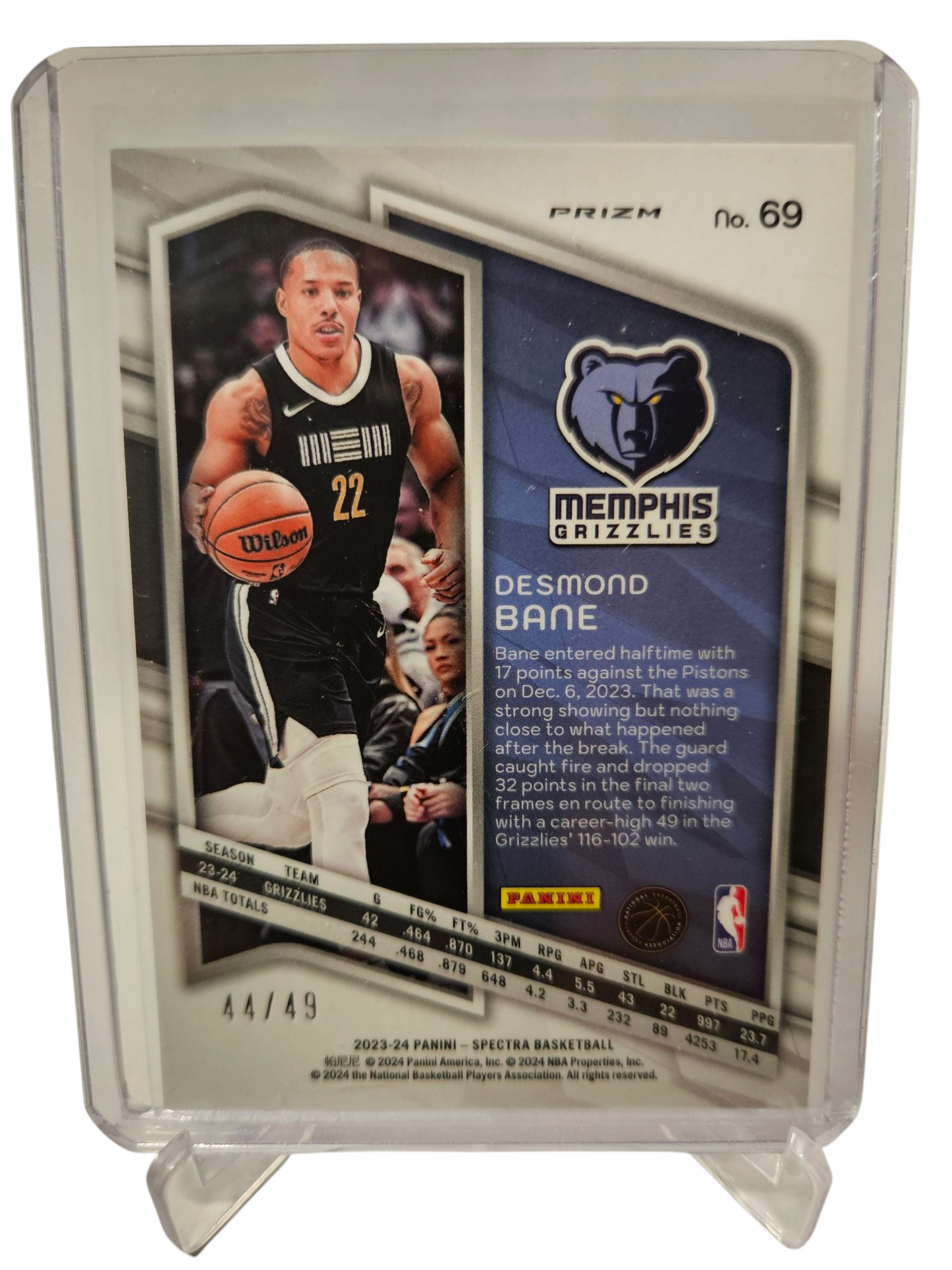 2023-24 Panini Spectra #69 Desmond Bane Red Yellow Prizm 44/49