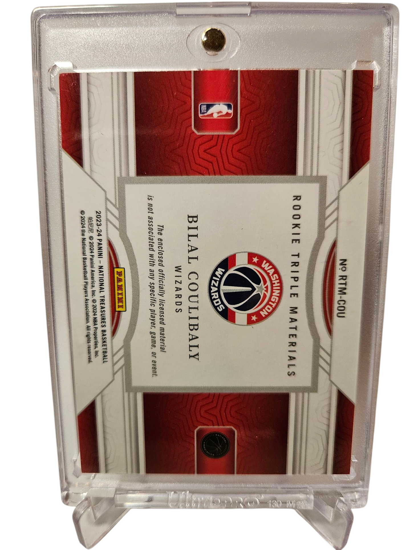 2023-24 Panini National Treasures #RTM-COU Bilal Coulibaly Rookie Card Rookie Triple Materials 01/24