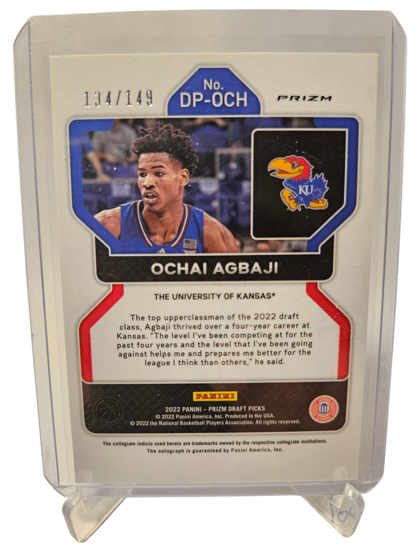 2022-23 Panini Prizm Draft Picks #DP-OCH Ochai Agbaji Rookie Card Blue Prizm Autograph 134/149