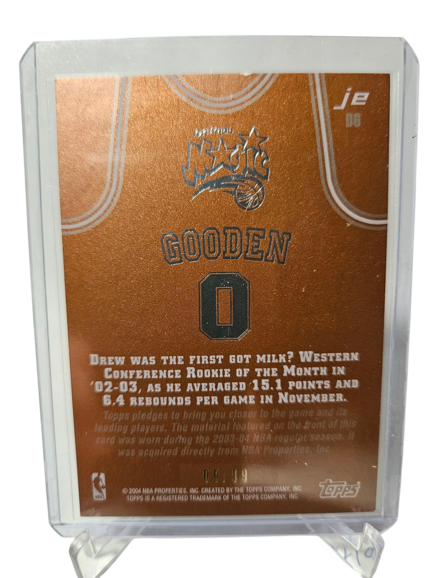 2004 Topps #JE-DG Drew Gooden Game Worn Patch 09/99