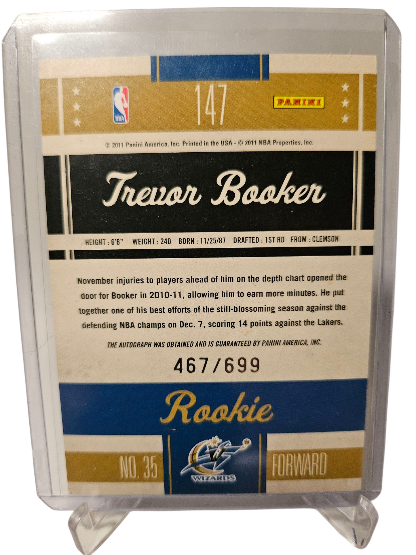 2010-11 Panini #147 Trevor Booker Rookie Card Authentic Signaures On Card Autograph 467/499