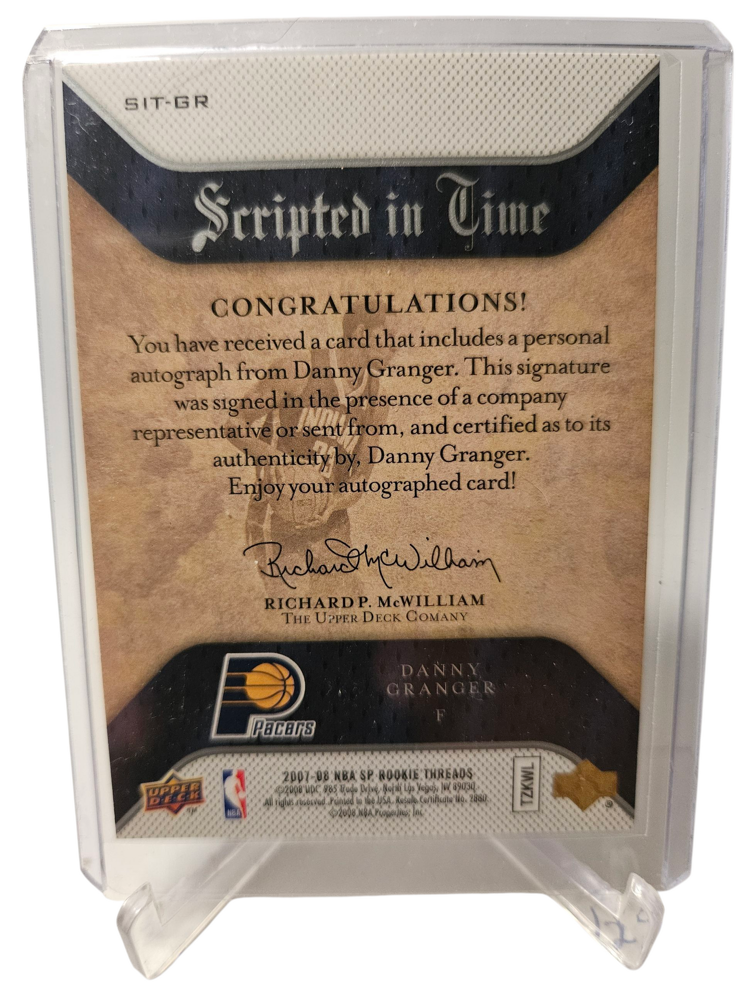 2007-08 Upper Deck SP #SIT-GR Danny Granger Rookie Card Scripted In Time Autograph