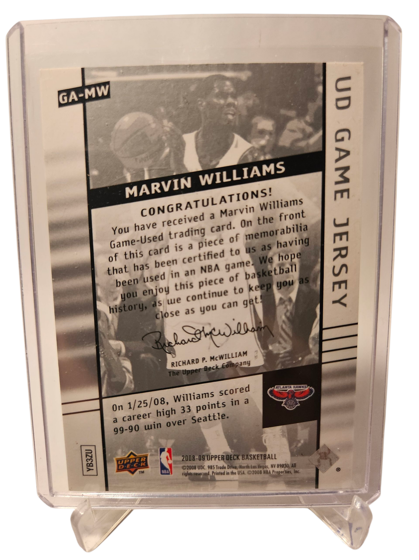 2008-09 Upper Deck #GA-MW Marvin Williams Game Worn Jersey