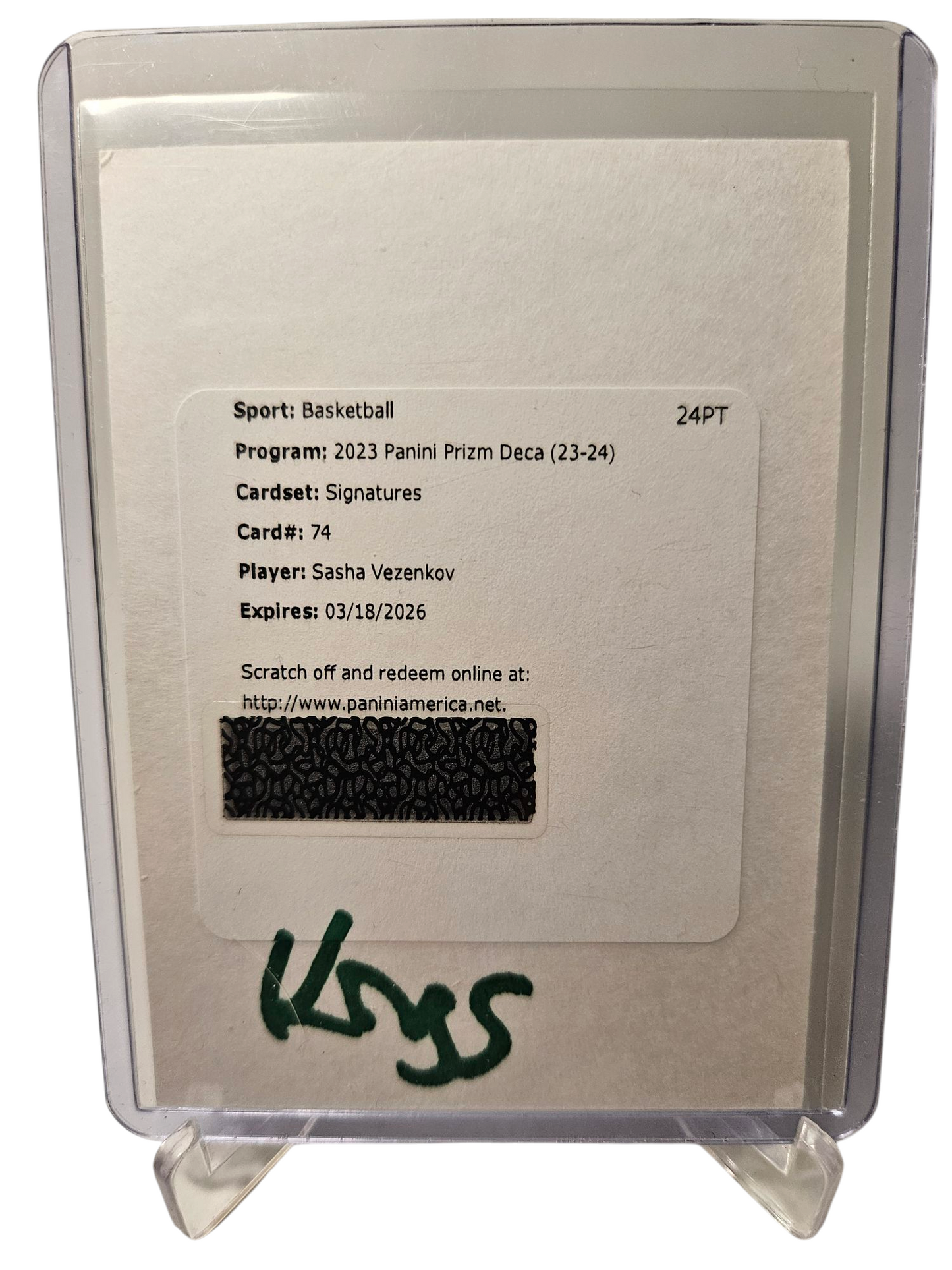 2023-24 Panini Prizm Deca #74 Sasha Vezenkov Rookie Card Redemption Autograph