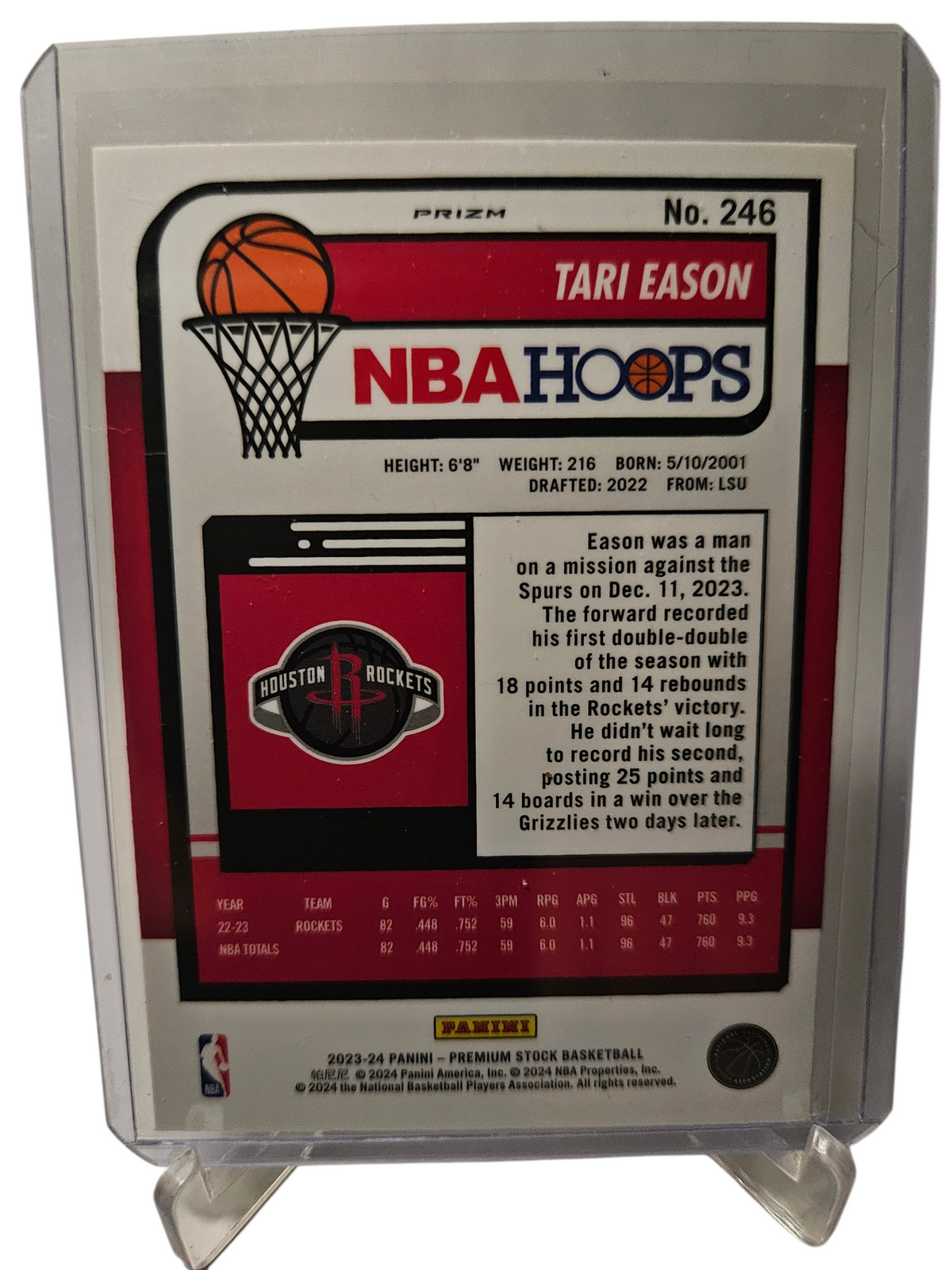 2023-24 Panini Hoops Premium Stock #246 Tari Eason Silver Cracked Ice Prizm