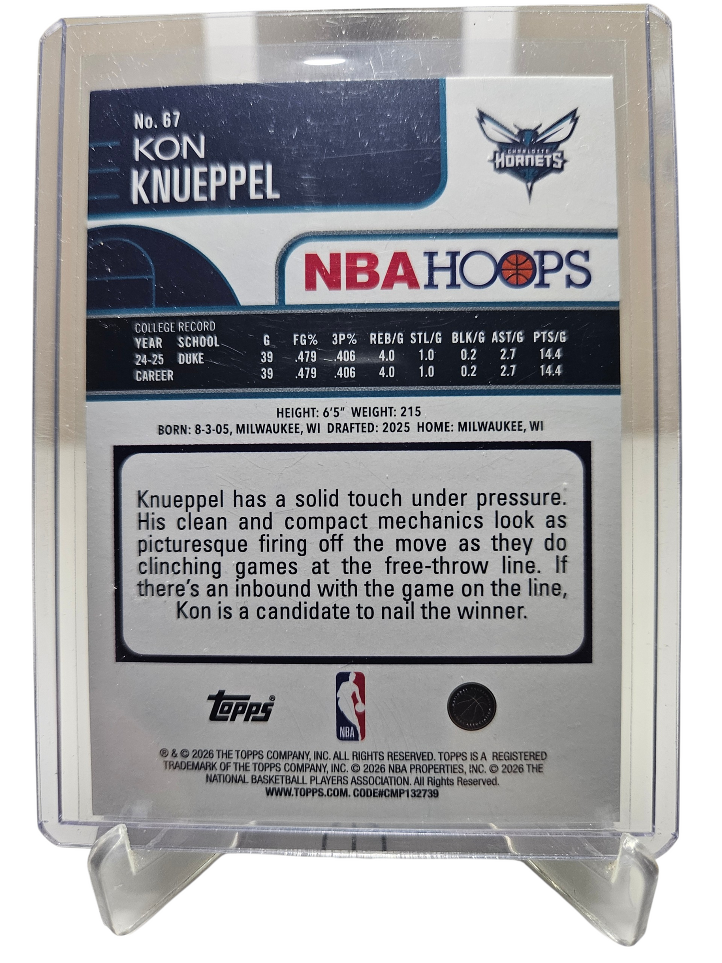 2025-26 Topps Hoops #67 Kon Knueppel Rookie Card