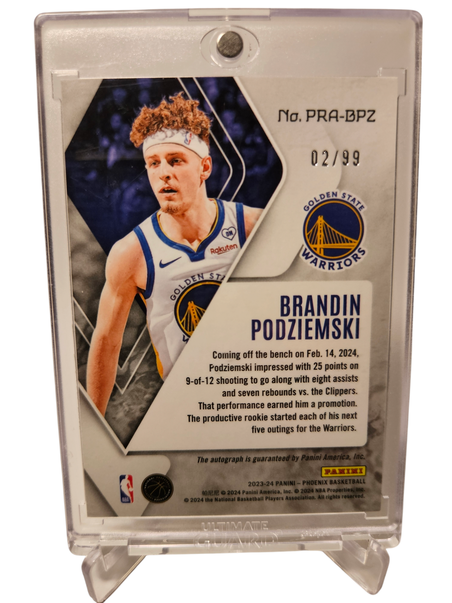 2023-24 Panini Phoenix #PRA-BPZ Brandin Podziemski Rookie Card Autograph Silver Holo 02/99