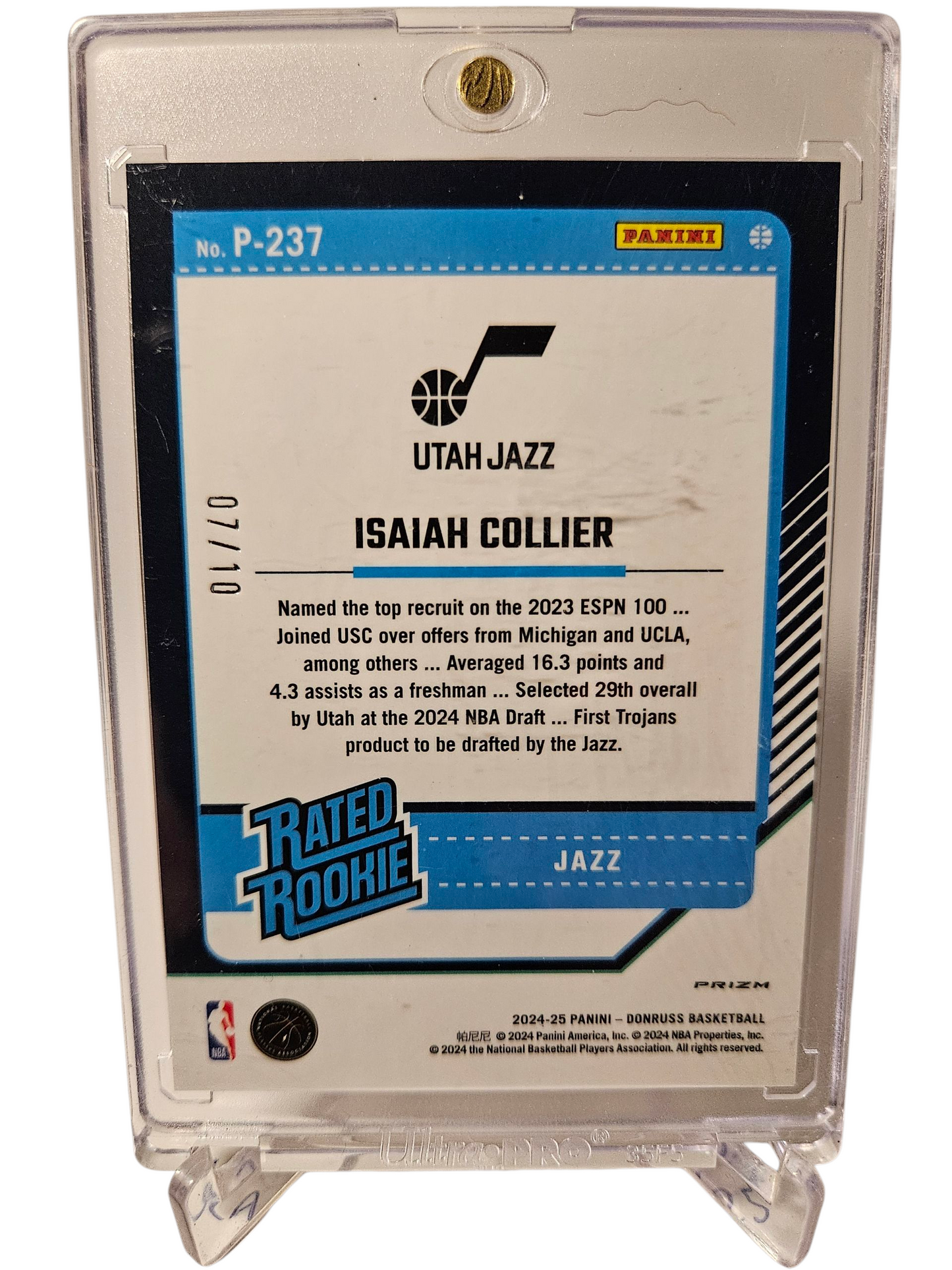 2024-25 Panini Donruss Optic #P-237 Isaiah Collier Rated Rookie Gold Holo 07/10