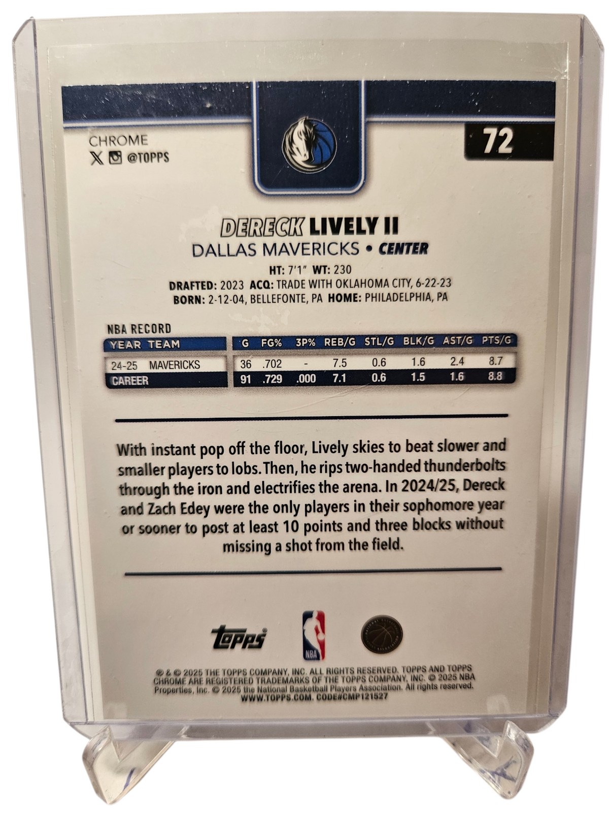 2025 Topps Chrome #72 Dereck Lively II Xfractor