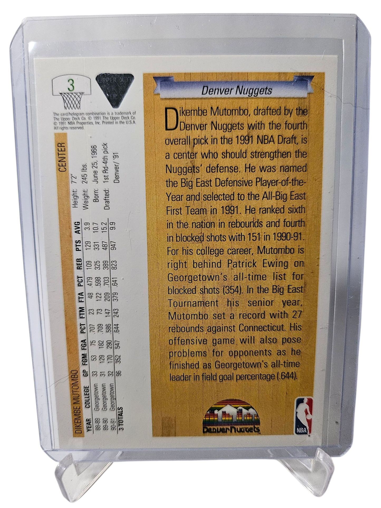 1991 Upper Deck #3 Dikembe Mutombo Rookie Card