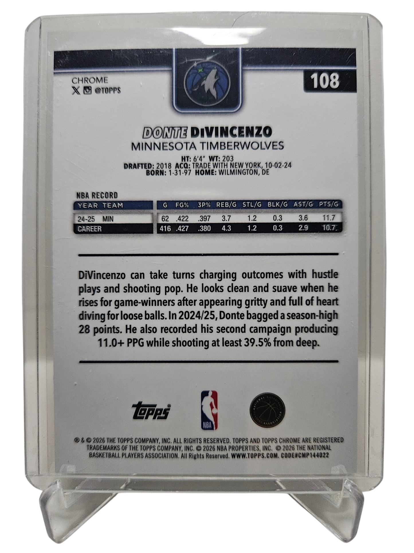 2025-26 Topps Chrome #108 Donte DiVincenzo Red White Blue Refractor
