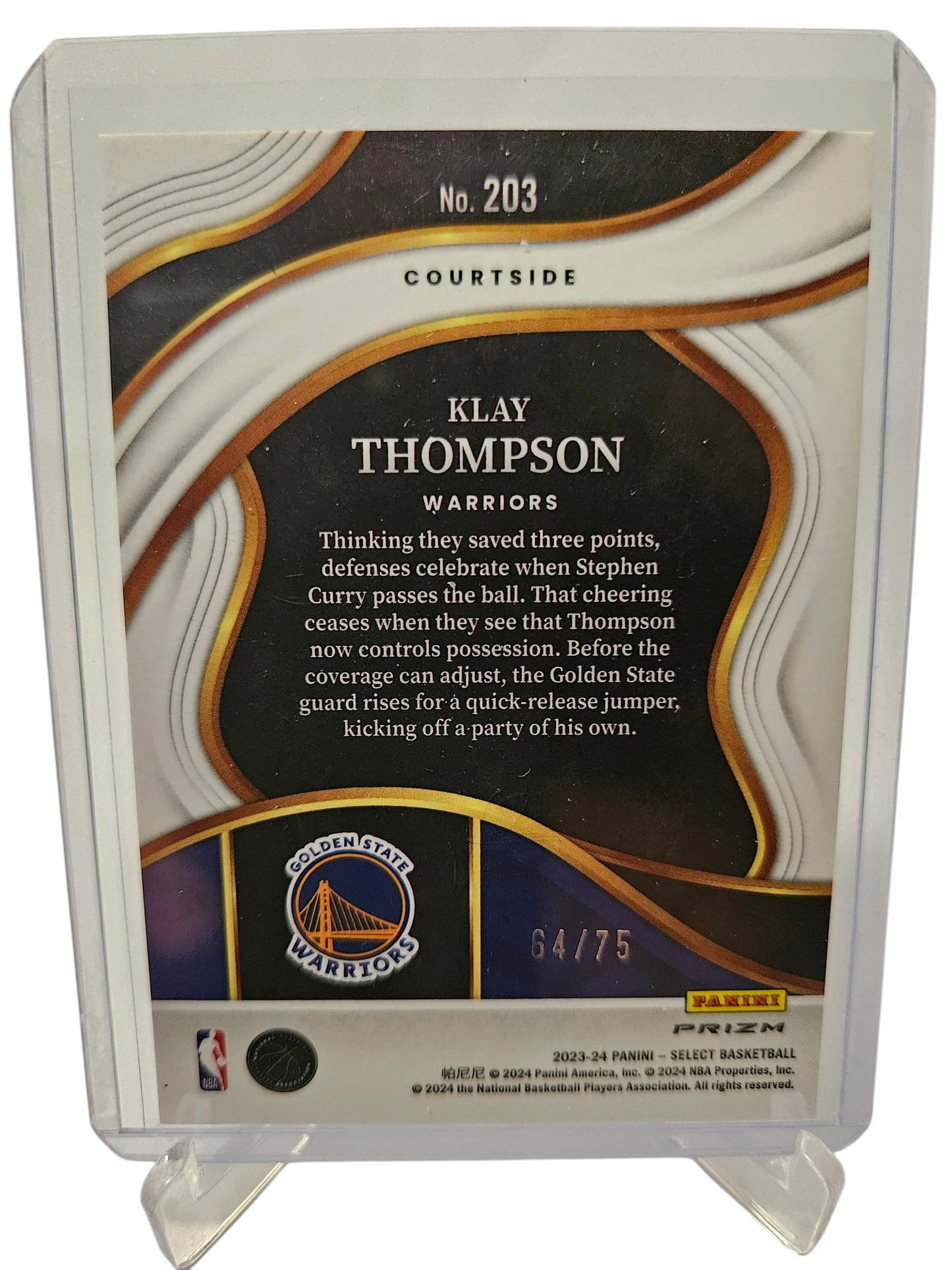 2023-24 Panini Select #203 Klay Thompson Courtside Blue Wave Prizm 64/75