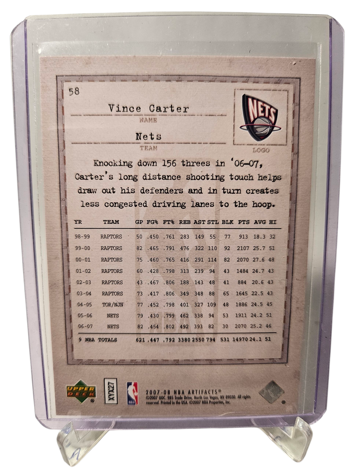 2007-08 Upper Deck #58 Vince Carter Artifacts
