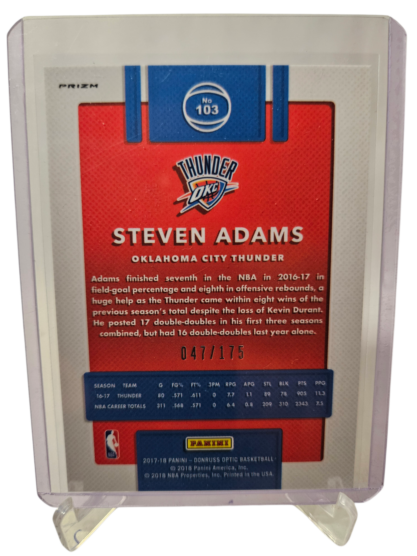 2017-18 Panini Donruss Optic #103 Steven Adams Lime Green Prizm 47/175