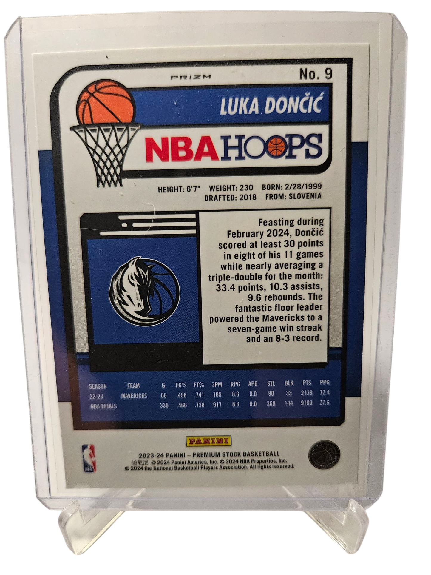 2023-24 Panini Hoops Premium Stock #9 Luka Doncic Silver Cracked Ice Prizm