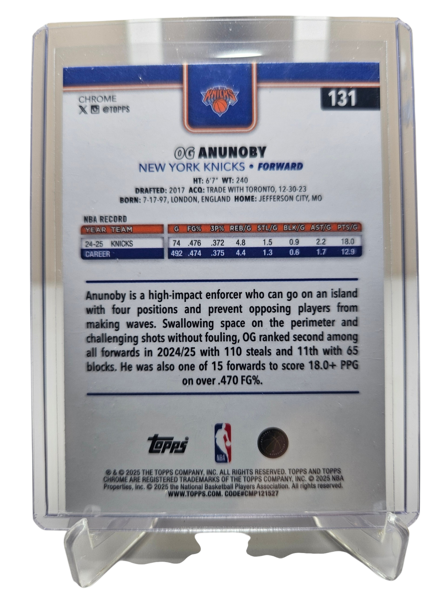 2025-26 Topps Chrome #131 OG Anunoby Xfractor
