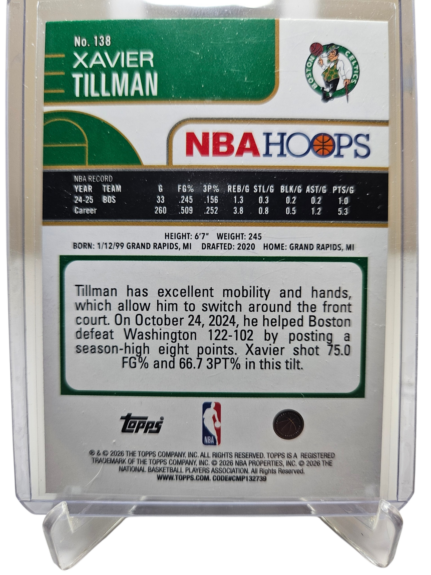 2025-26 Topps Hoops #138 Xavier Tillman Pixel Burst